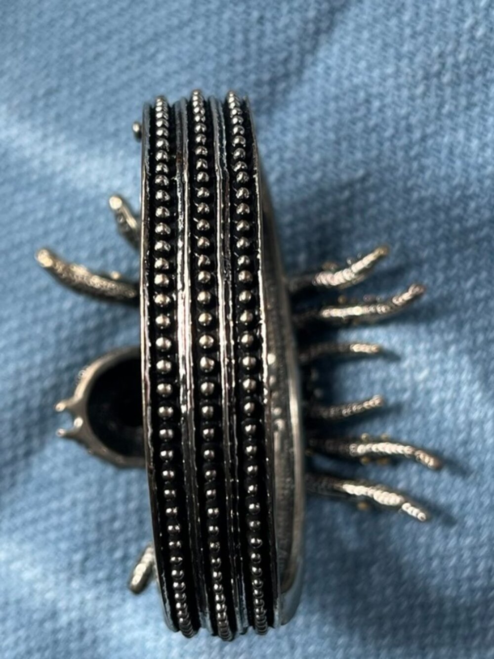 Rhinestone & Onyx Spider w/ Silver-finish Clasp Bracelet ~ Gothic-Look 2.5" D - Picture 6 of 6